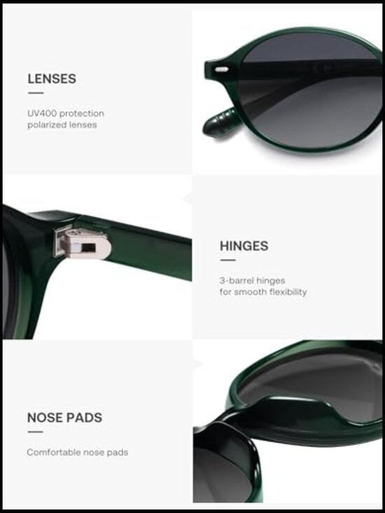 Polarized Oval Round Sunglasses with UV400 Protection, Lightweight Plastic Frame main image 4